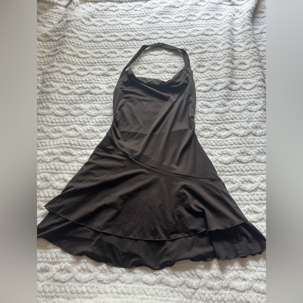 Black Halter Ruffle Hem Dress